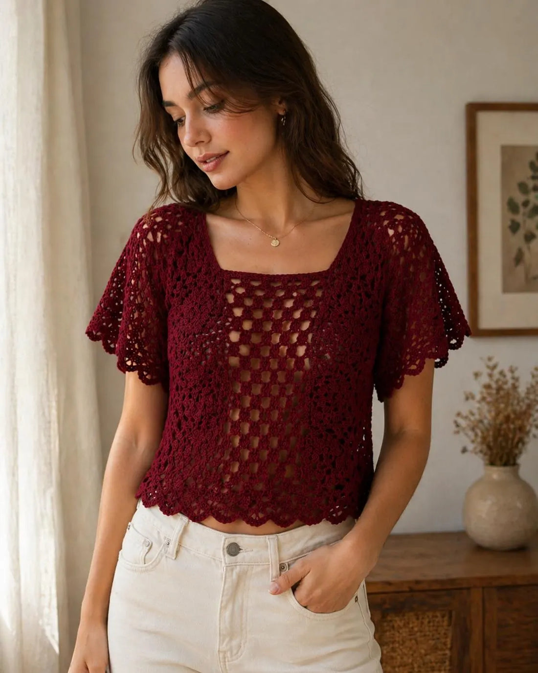 Crochet Lace Top Pattern PDF, Summer Crochet Top, Beachy Boho Shirt, Lightweight Women Top, Instant Download, Beginner Friendly