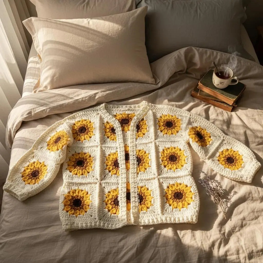 Boho Sunflower Granny Square Crochet PDF