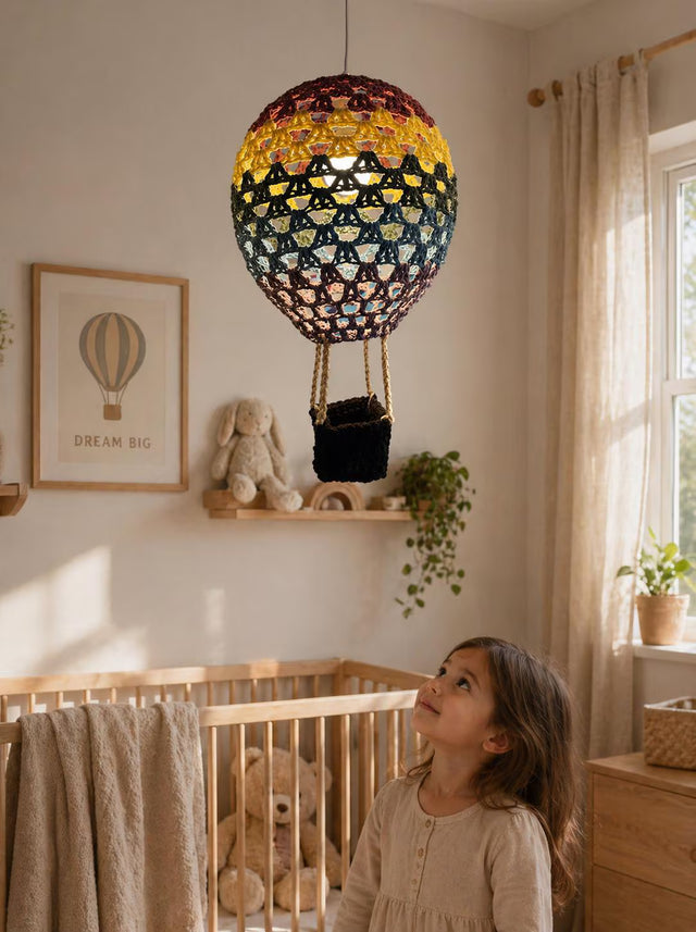 Crochet Hot Air Balloon Lamp Pattern PDF, DIY Hanging Light Crochet Pattern, Nursery Decor Crochet, Handmade Balloon Lamp Tutorial