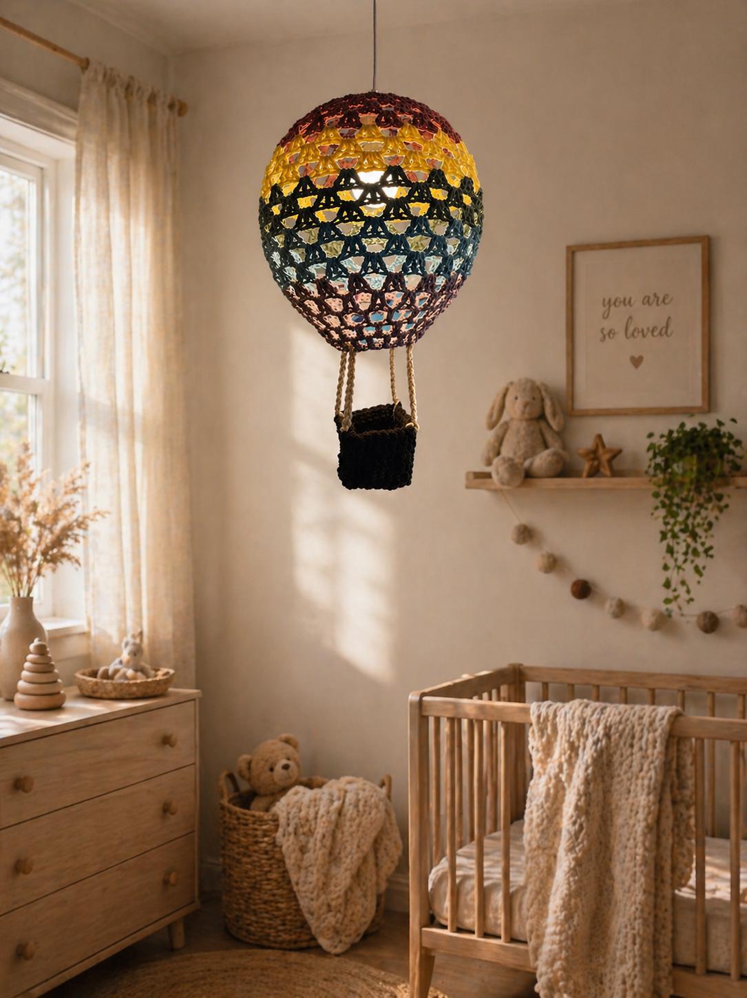 Crochet Hot Air Balloon Lamp Pattern PDF, DIY Hanging Light Crochet Pattern, Nursery Decor Crochet, Handmade Balloon Lamp Tutorial