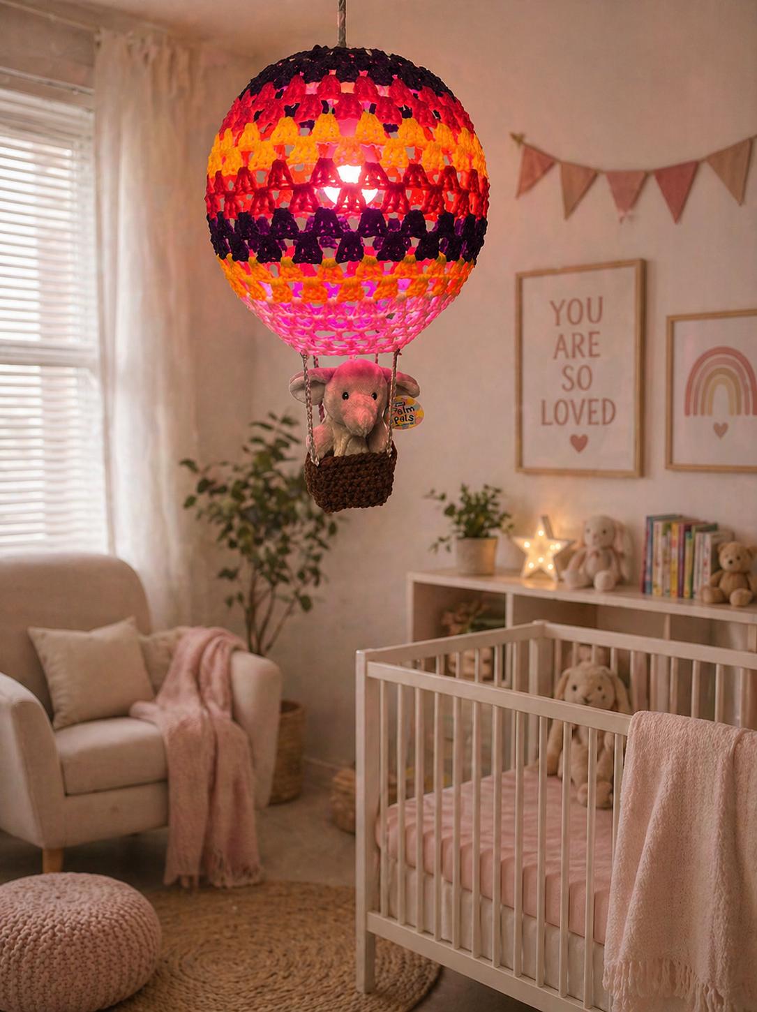 Crochet Hot Air Balloon Lamp Pattern PDF, DIY Hanging Light Crochet Pattern, Nursery Decor Crochet, Handmade Balloon Lamp Tutorial