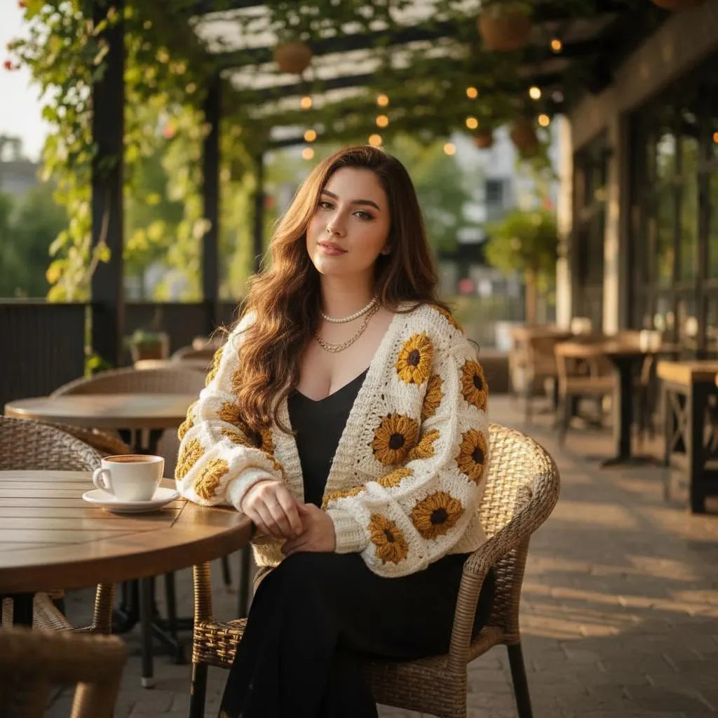 Boho Sunflower Granny Square Crochet PDF