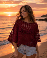 Dark Red Crochet Poncho Pattern PDF