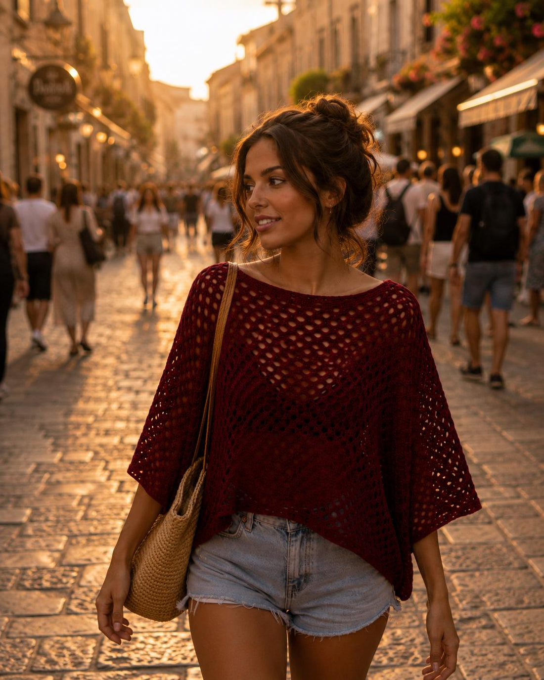 Dark Red Crochet Poncho Pattern PDF