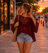 Dark Red Crochet Poncho Pattern PDF